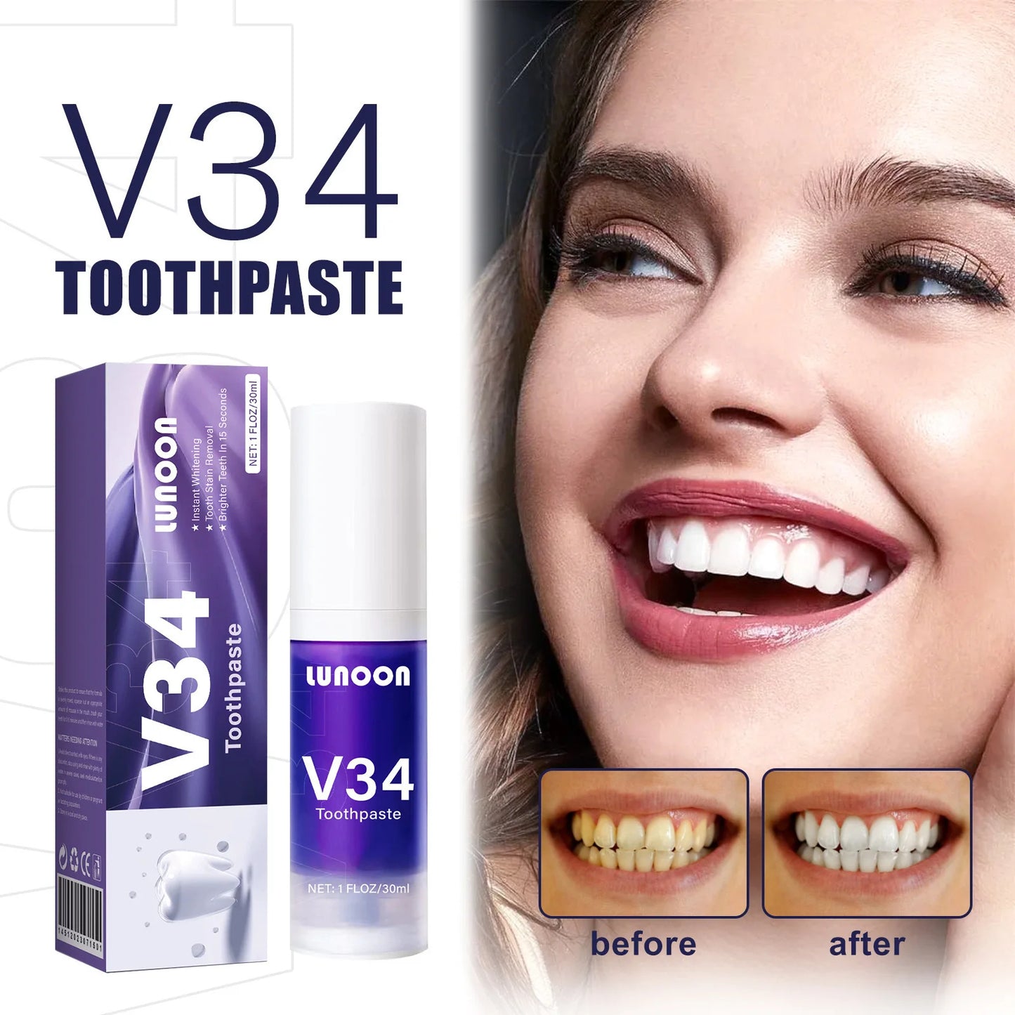 "Free Shipping" Hismile V34 Purple Toothpaste – Remove Yellow Stains & Brighten Your Smile